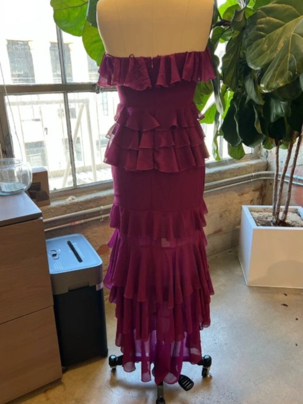 American Threads Clementine High Low Ruffle Maxi Dress in Berry - Picture 6 of 8